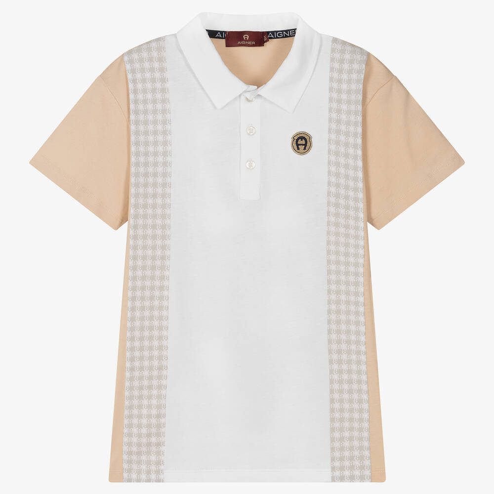 AIGNER - Teen Boys Beige Logo Polo Shirt | Childrensalon
