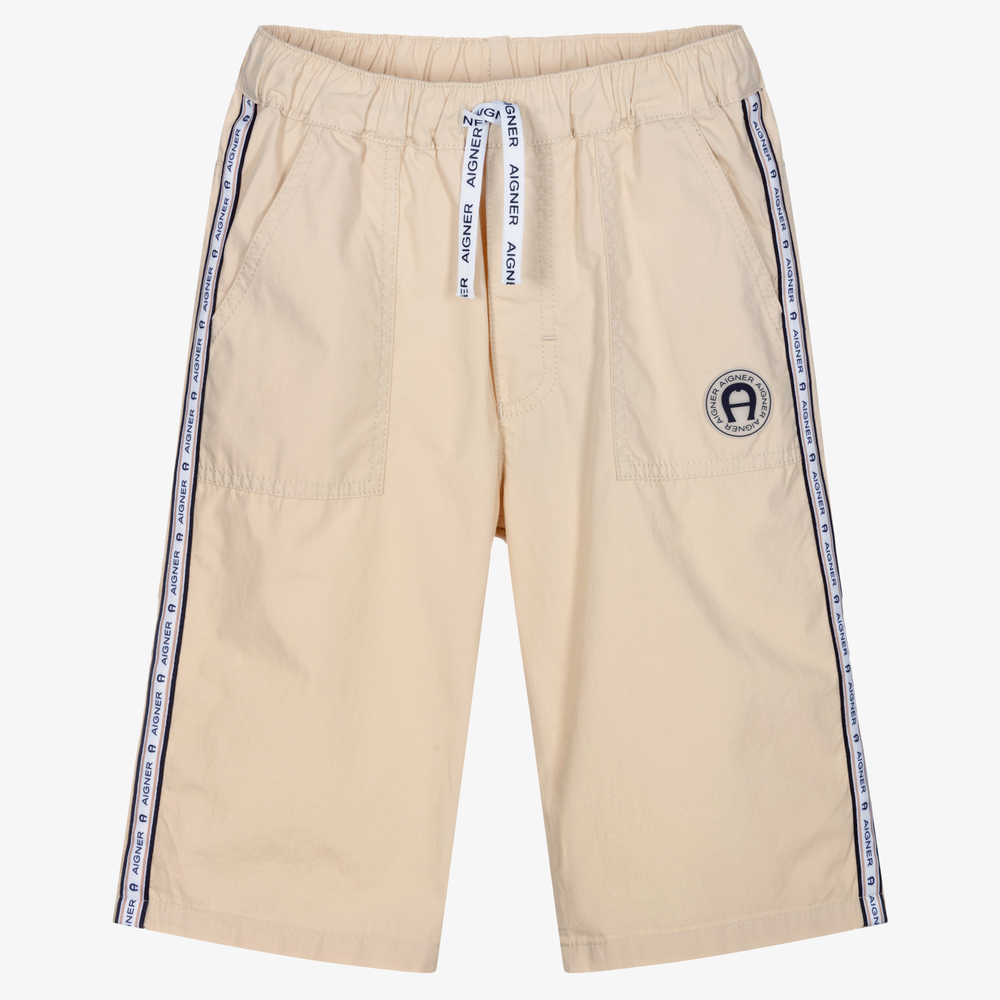 AIGNER - Teen Boys Beige Logo Shorts | Childrensalon