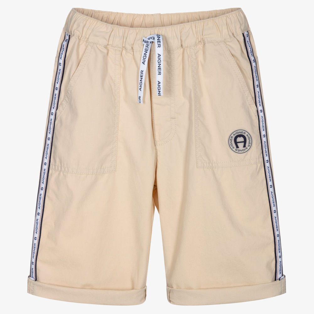 AIGNER-Teen Boys Beige Logo Shorts | Childrensalon Outlet