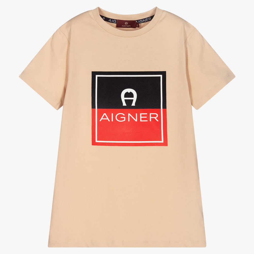 AIGNER - Teen Boys Beige Logo T-Shirt | Childrensalon