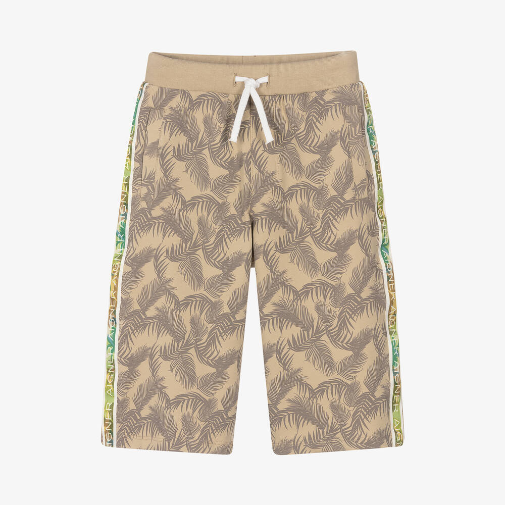 AIGNER - Teen Boys Beige Palm Print Shorts | Childrensalon