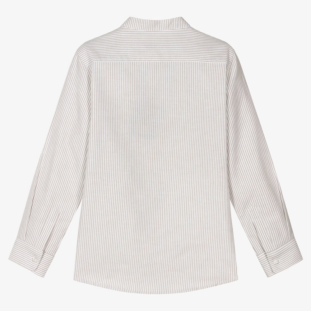 AIGNER-Teen Boys Beige Striped Cotton Shirt | Childrensalon Outlet