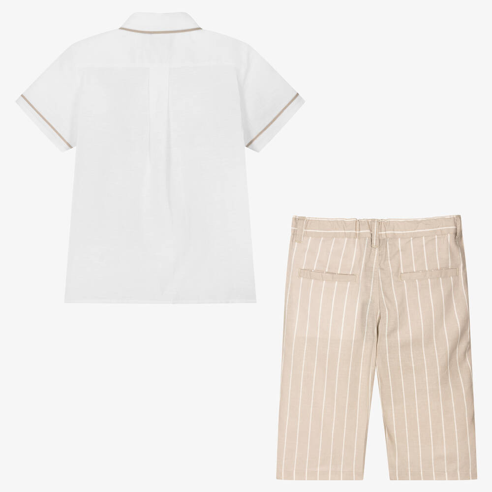 AIGNER-Teen Boys Beige Striped Shorts Set | Childrensalon Outlet