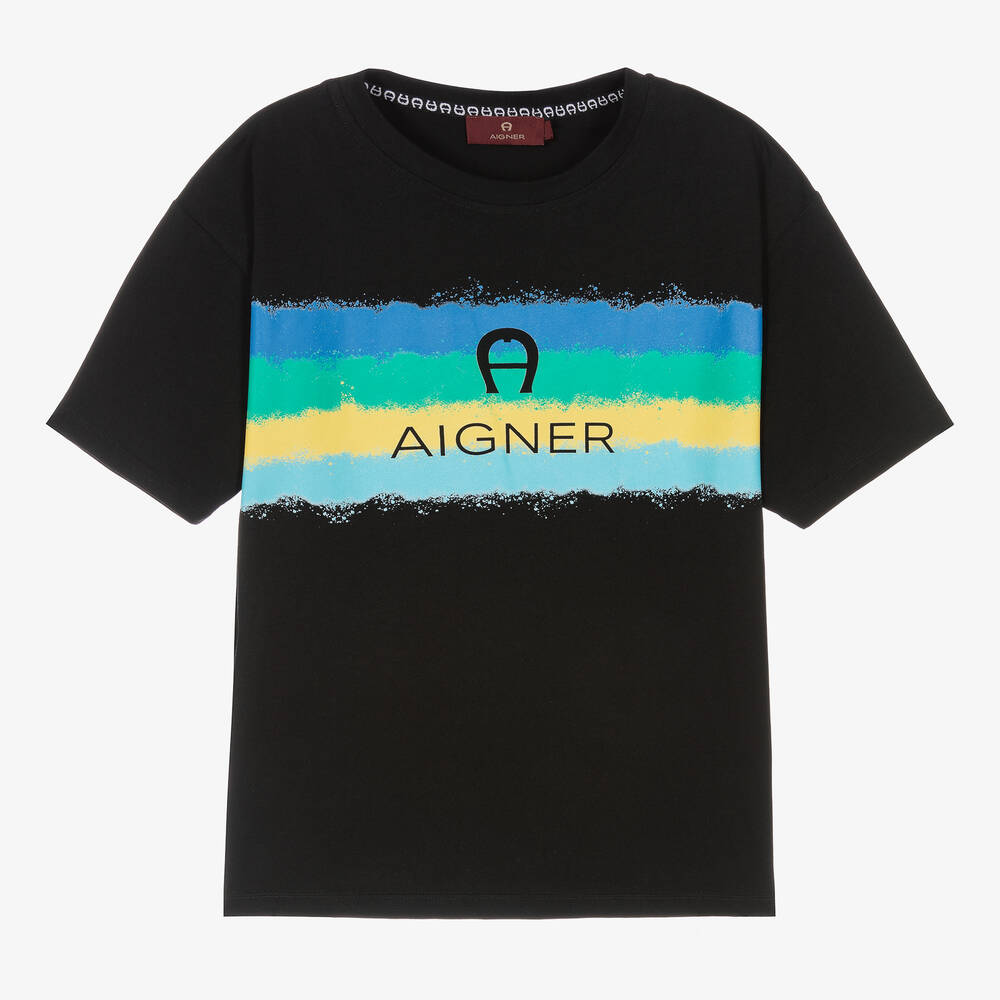 AIGNER - Teen Boys Black Cotton Logo T-Shirt | Childrensalon