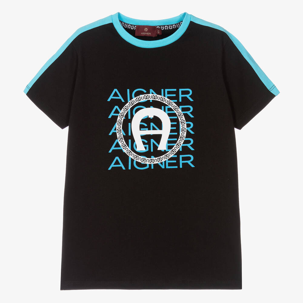 AIGNER-Teen Boys Black Cotton T-Shirt | Childrensalon Outlet