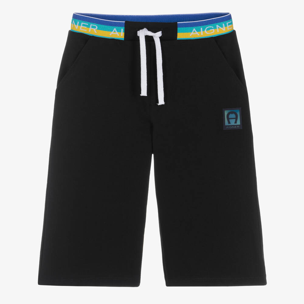 AIGNER-Teen Boys Black Jacquard Logo Shorts | Childrensalon Outlet