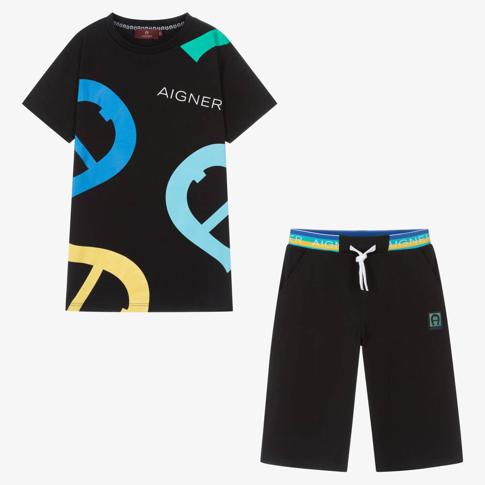 AIGNER - Teen Boys Black Logo Shorts Set | Childrensalon