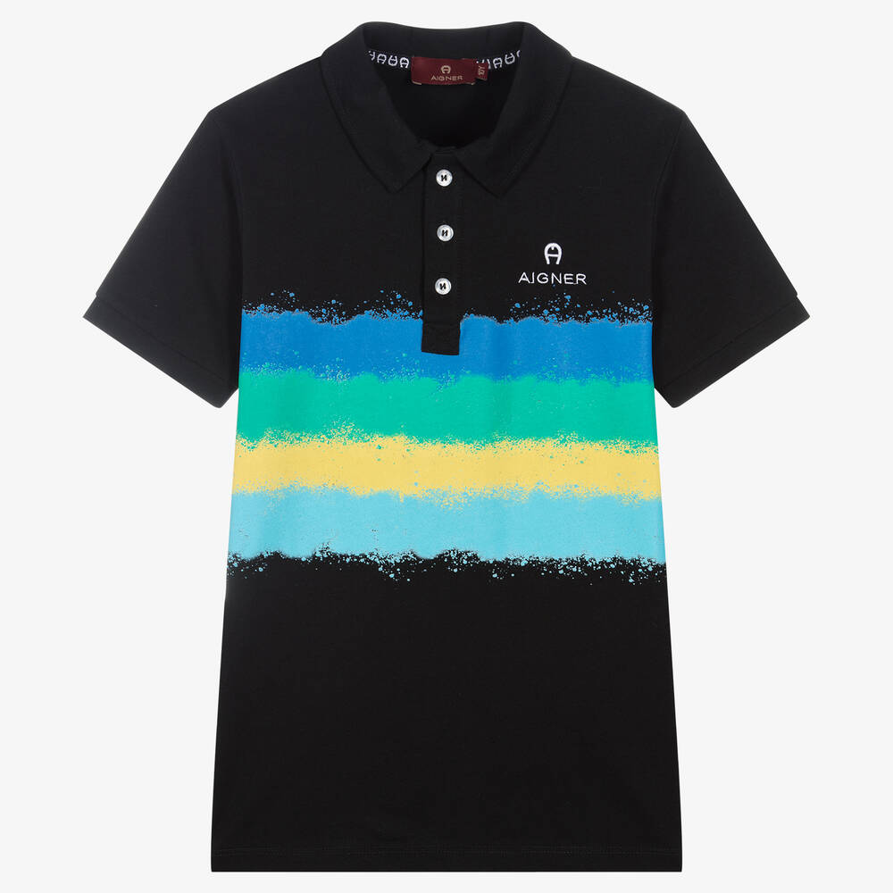 AIGNER - Teen Boys Black Spray Paint Polo Shirt | Childrensalon