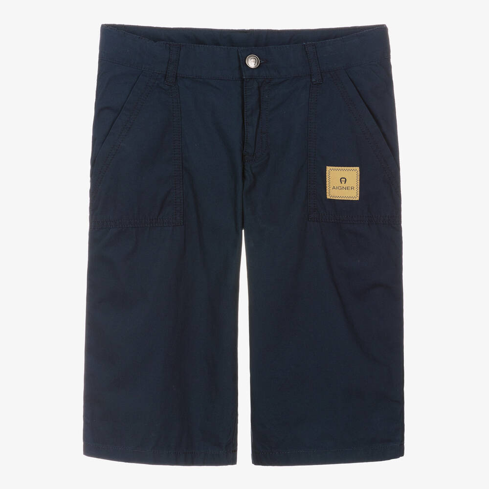 AIGNER-Teen Boys Blue Cotton Bermuda Shorts | Childrensalon Outlet
