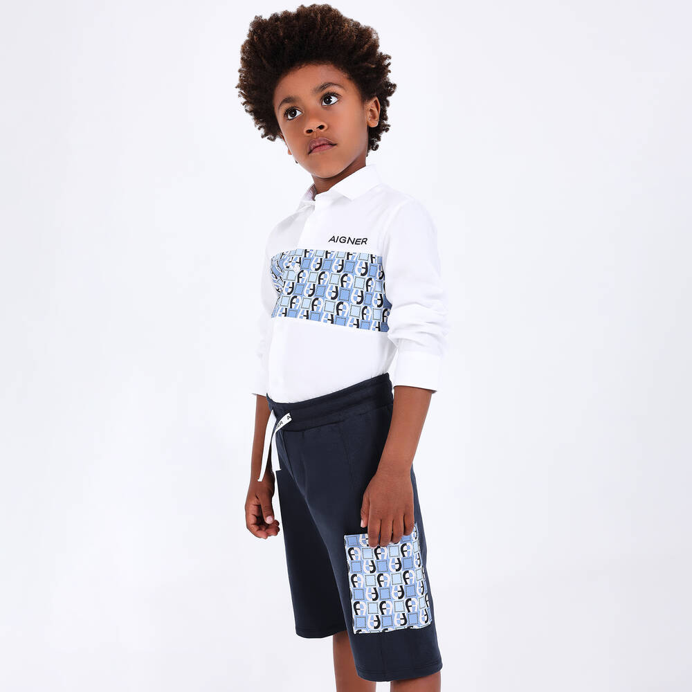 AIGNER-Teen Boys Blue Cotton Jersey Shorts | Childrensalon Outlet