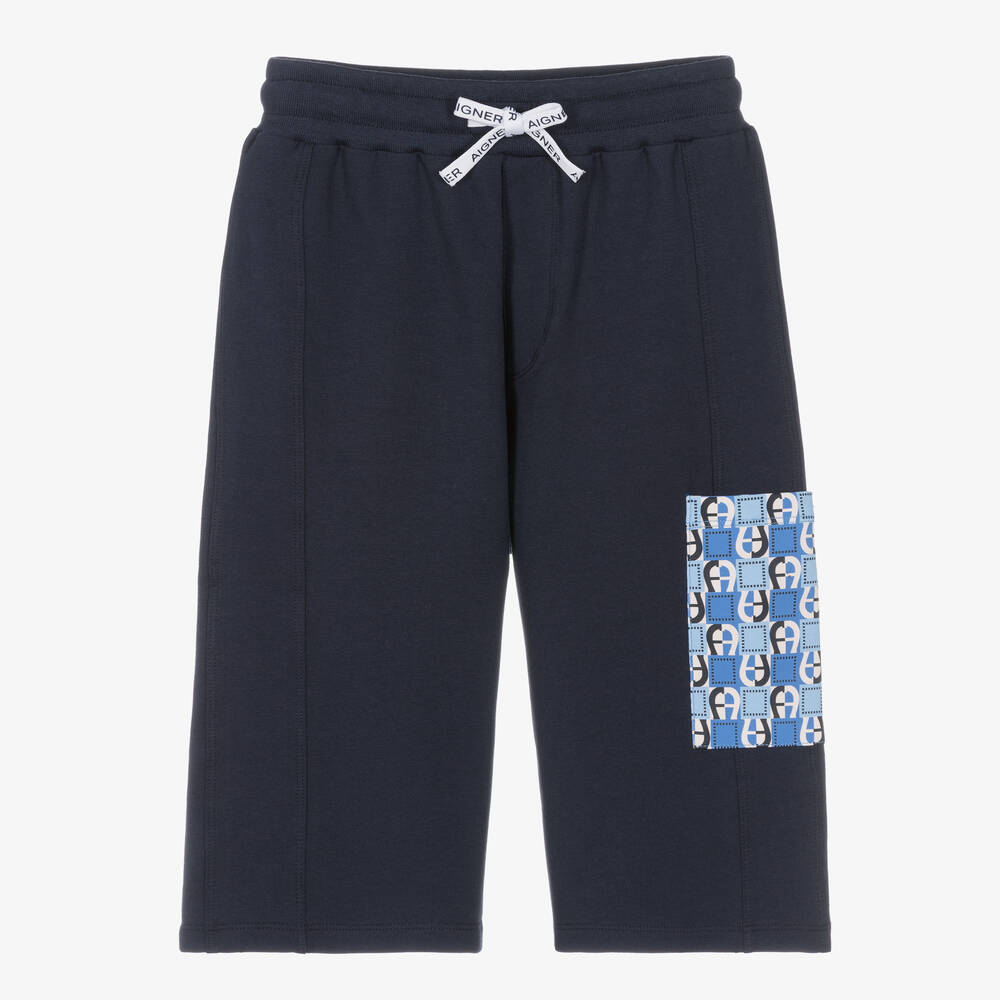 AIGNER - Teen Boys Blue Cotton Jersey Shorts | Childrensalon