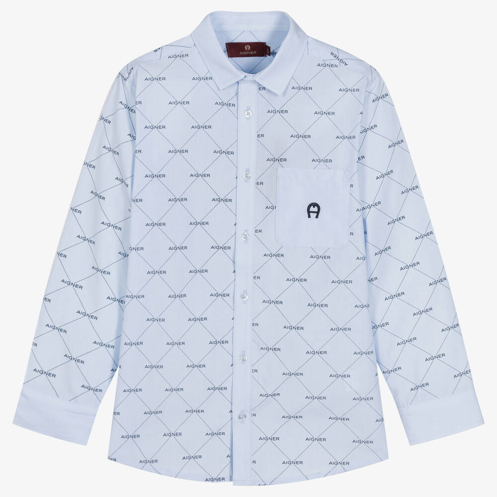 AIGNER - Chemise bleue en coton ado garçon | Childrensalon