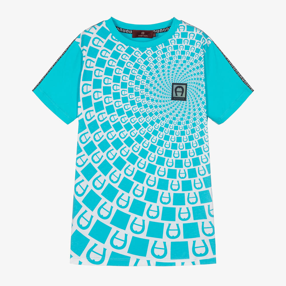 AIGNER - Teen Boys Blue Cotton Logo T-Shirt | Childrensalon