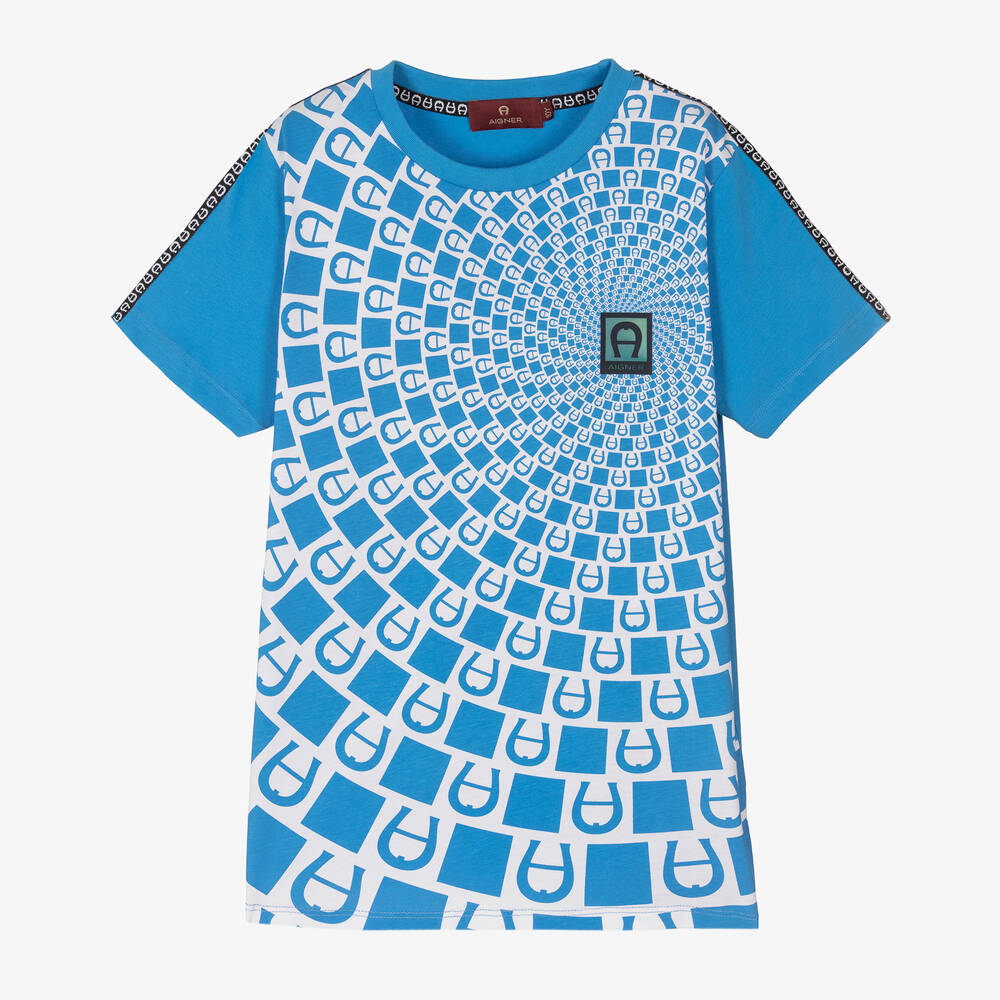 AIGNER - Teen Boys Blue Cotton Logo T-Shirt | Childrensalon