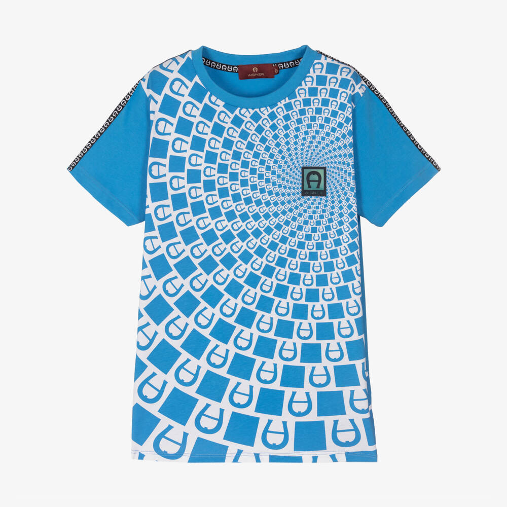 AIGNER-Teen Boys Blue Cotton Logo T-Shirt | Childrensalon Outlet