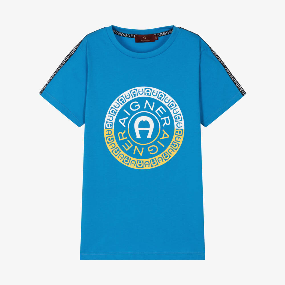 AIGNER-Teen Boys Blue Cotton Logo T-Shirt | Childrensalon Outlet