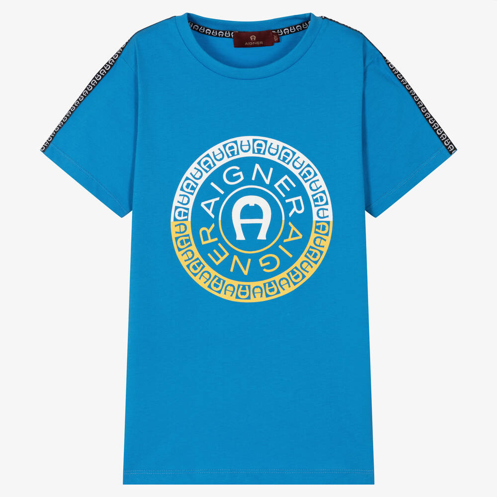 AIGNER-Teen Boys Blue Cotton Logo T-Shirt | Childrensalon Outlet