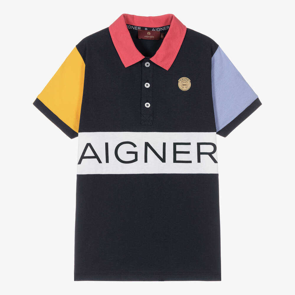 AIGNER - Polo bleu en coton ado garçon | Childrensalon
