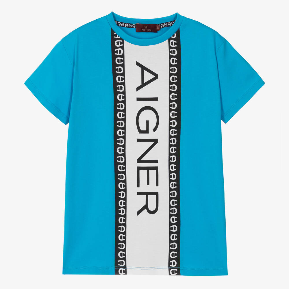 AIGNER-Teen Boys Blue Cotton Stripe T-Shirt | Childrensalon Outlet