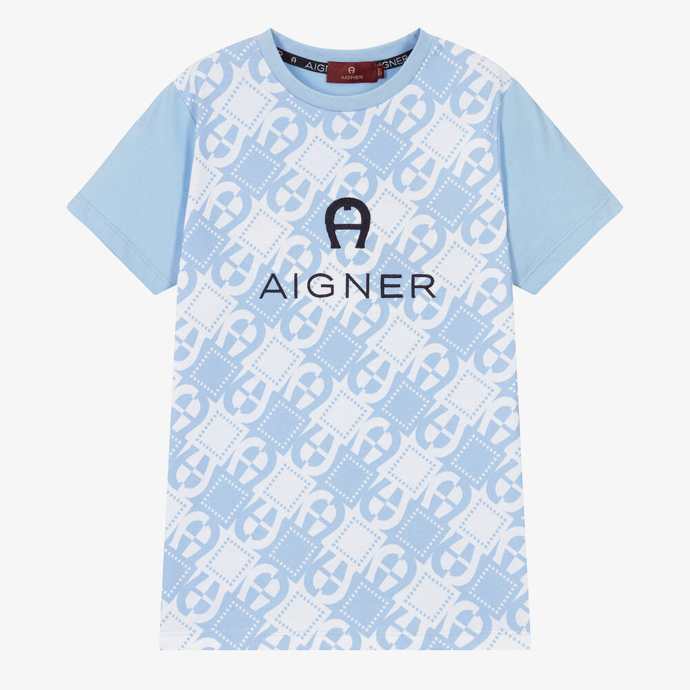 AIGNER - Синяя хлопковая футболка для мальчиков-подростков | Childrensalon