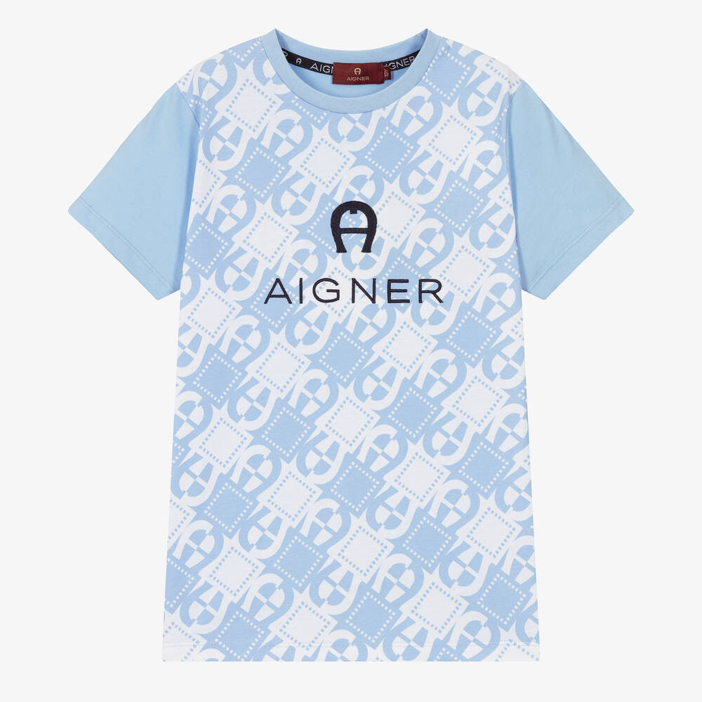 AIGNER-Teen Boys Blue Cotton T-Shirt | Childrensalon Outlet