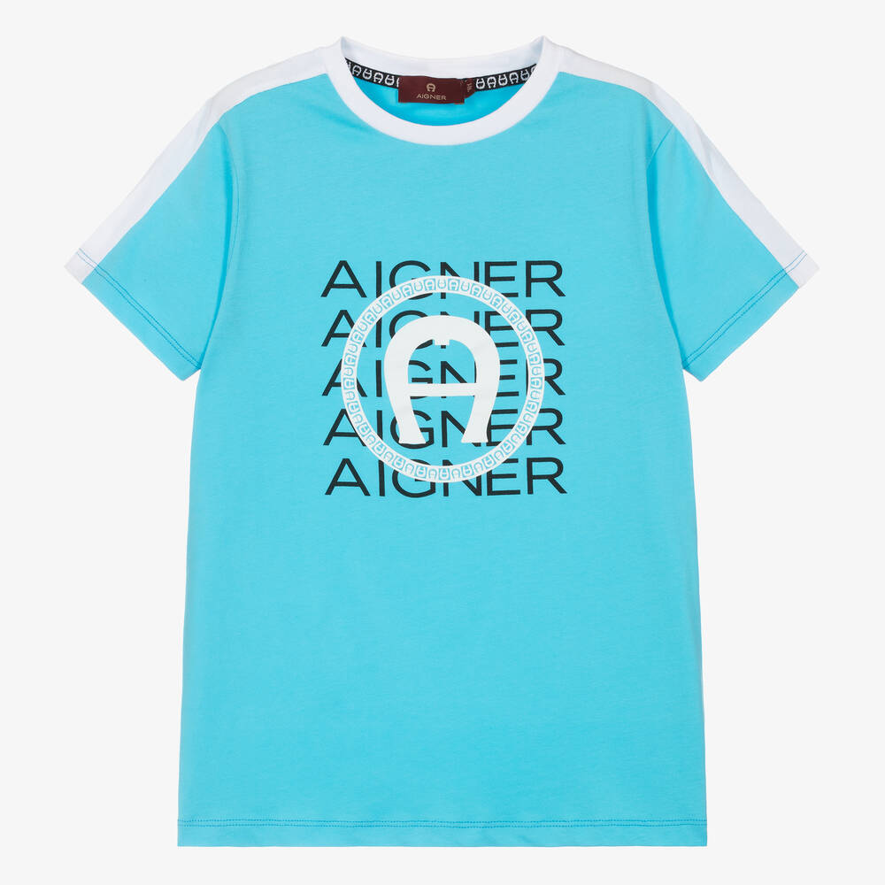 AIGNER-Teen Boys Blue Cotton T-Shirt | Childrensalon Outlet