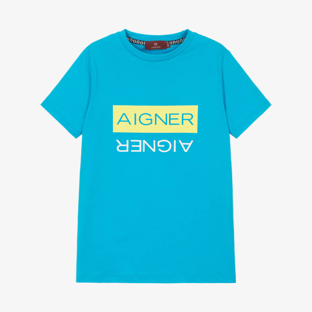 AIGNER-تيشيرت تينز ولادي قطن لون أزرق | Childrensalon Outlet