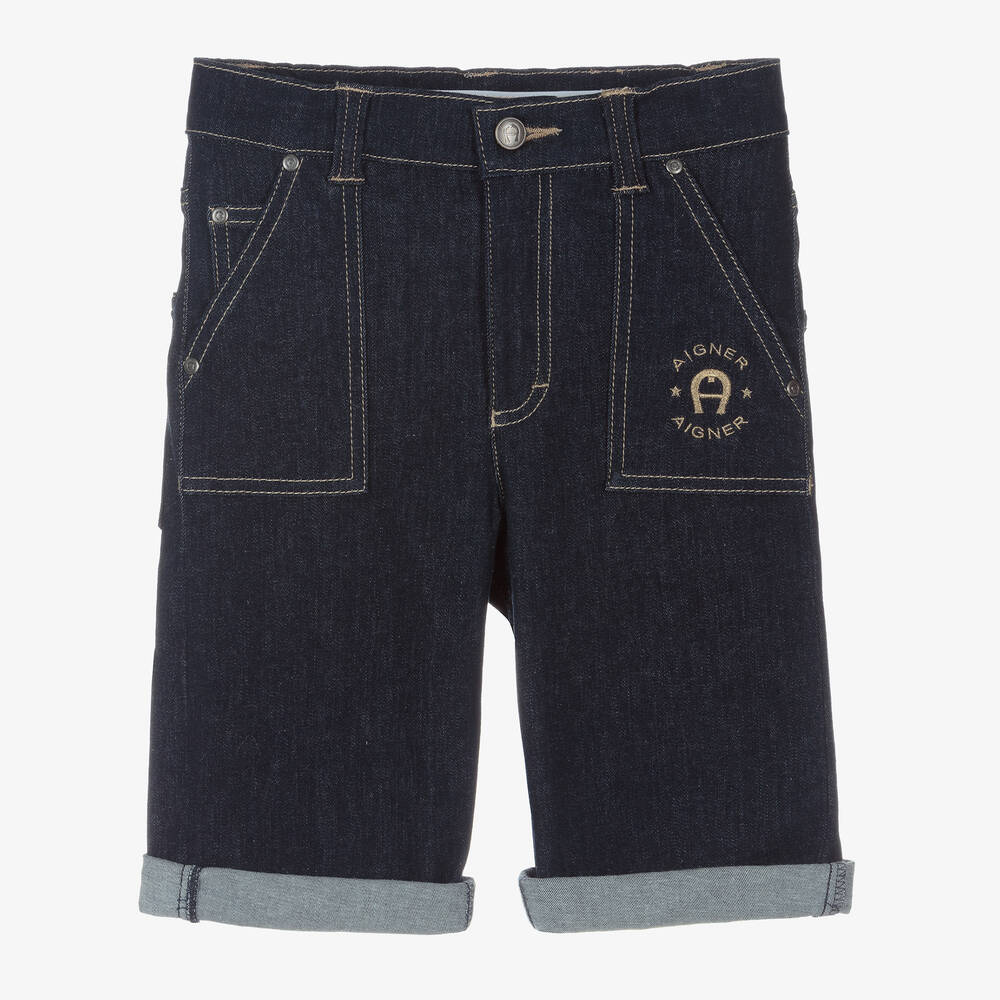 AIGNER - Teen Boys Blue Denim Bermuda Shorts | Childrensalon