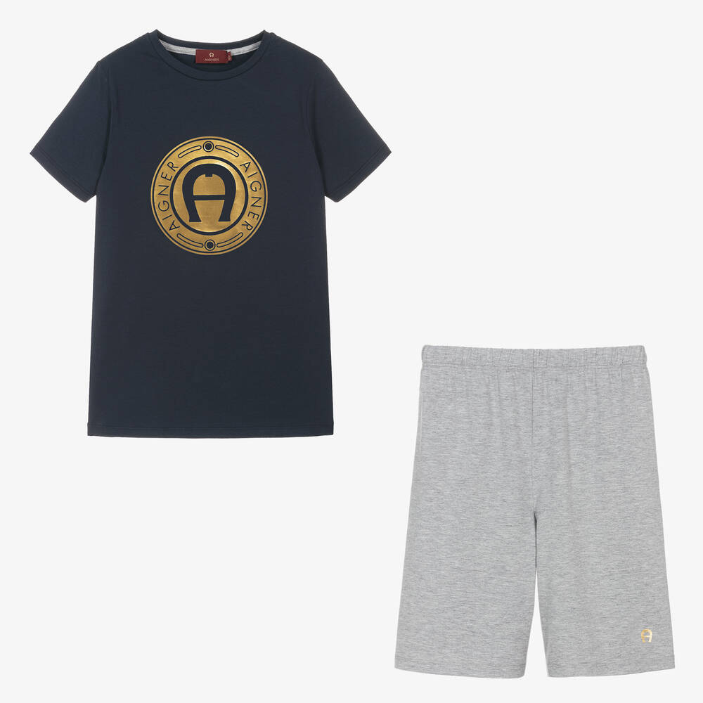AIGNER Pyjama court bleu et gris ado Childrensalon Outlet