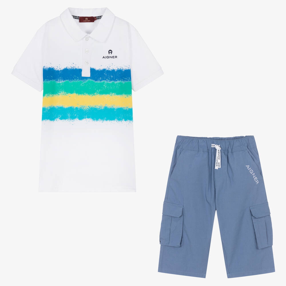 AIGNER - Teen Boys Blue Logo Bermuda Shorts Set | Childrensalon