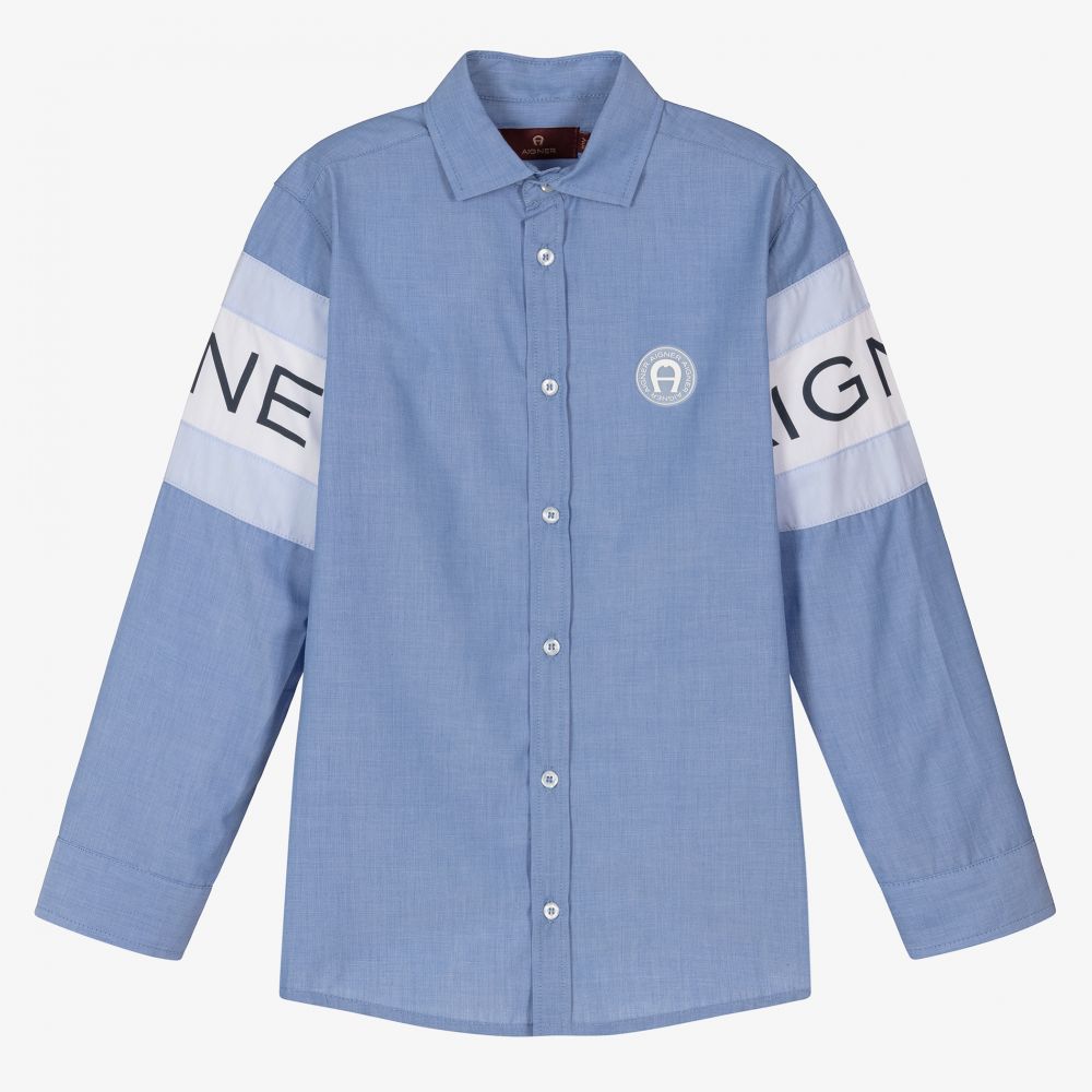 AIGNER - قميص تينز ولادي قطن بوبلين لون أزرق | Childrensalon