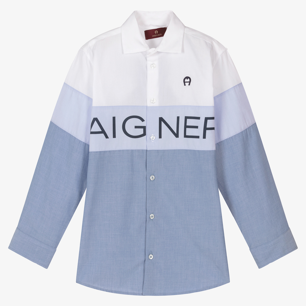 AIGNER - Teen Boys Blue Logo Shirt | Childrensalon