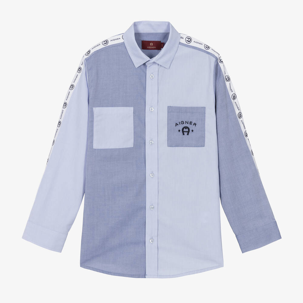 AIGNER - Teen Boys Blue Oxford Cotton Shirt | Childrensalon