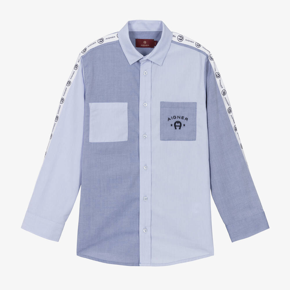 AIGNER - Chemise Oxford bleue en coton ado garçon | Childrensalon