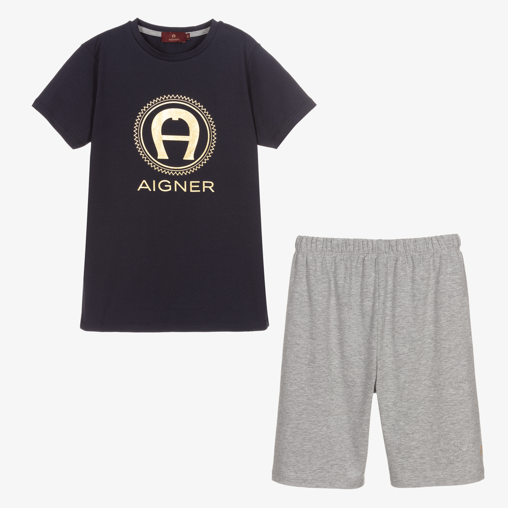 AIGNER - Короткая сине-серая пижама для мальчиков-подростков | Childrensalon
