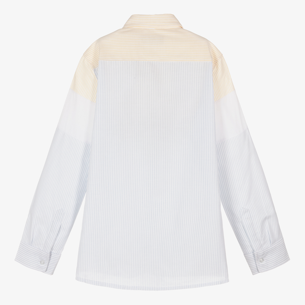 AIGNER-قميص تينز ولادي قطن أكسفورد مقلم لون أزرق وأصفر باهت | Childrensalon Outlet