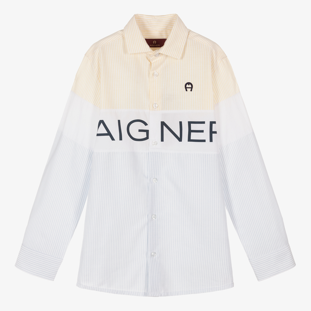 AIGNER-Teen Boys Blue Striped Shirt | Childrensalon Outlet