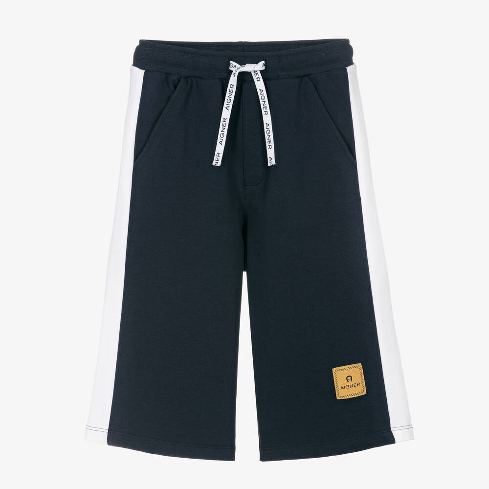 AIGNER-Teen Boys Blue & White Cotton Shorts | Childrensalon Outlet