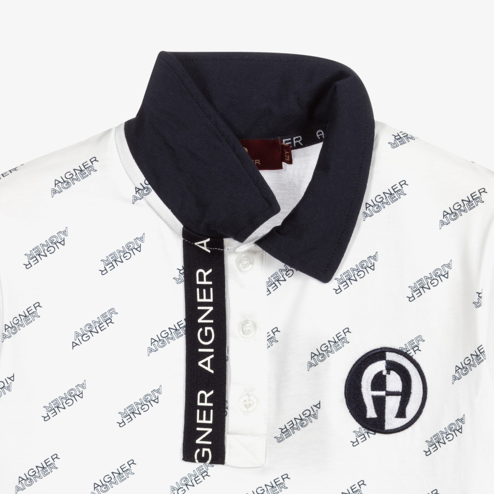 AIGNER-طقم شورت وتوب تينز ولادي قطن دينم لون أبيض وكحلي | Childrensalon Outlet