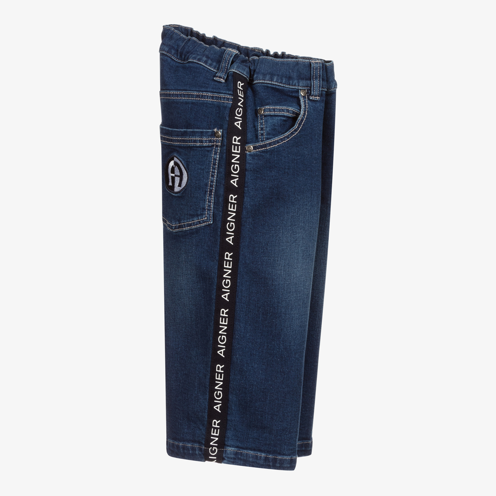 AIGNER-طقم شورت وتوب تينز ولادي قطن دينم لون أبيض وكحلي | Childrensalon Outlet