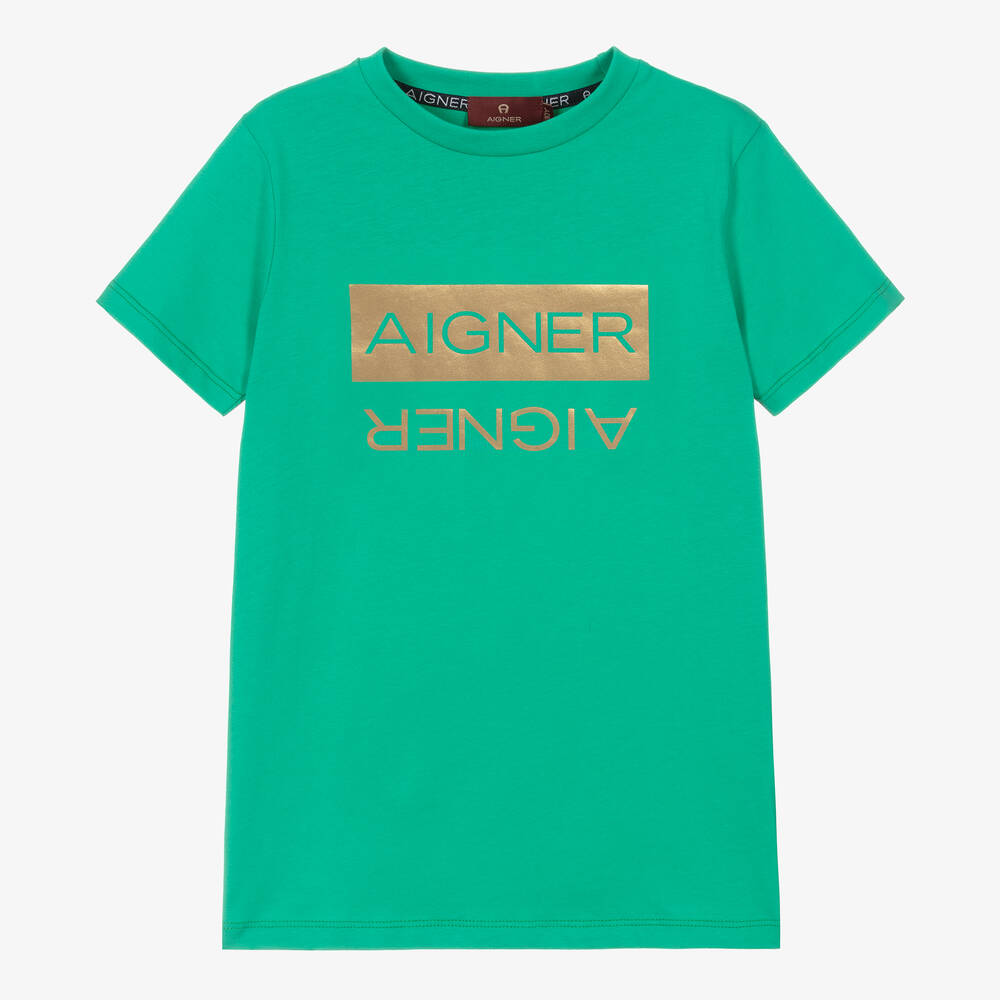 AIGNER-تيشيرت تينز ولادي قطن لون أخضر | Childrensalon Outlet