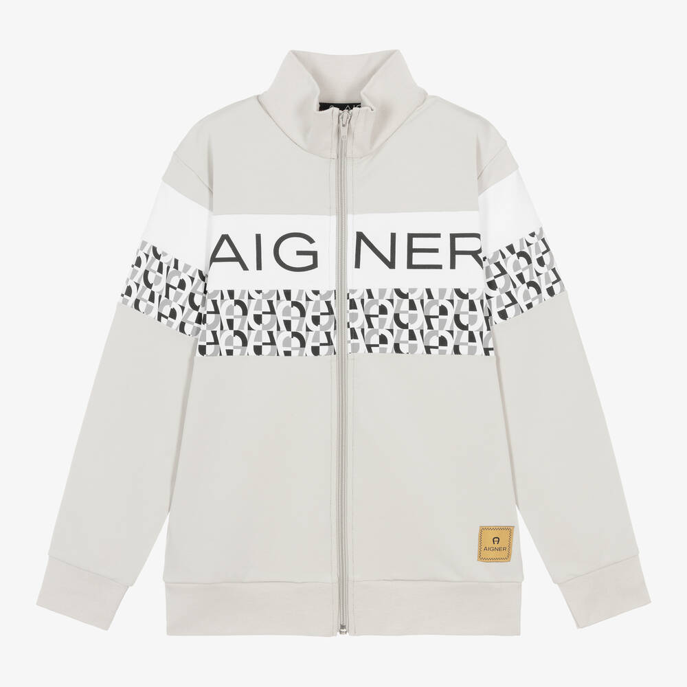 AIGNER-Teen Boys Grey Cotton Zip-Up Top | Childrensalon Outlet