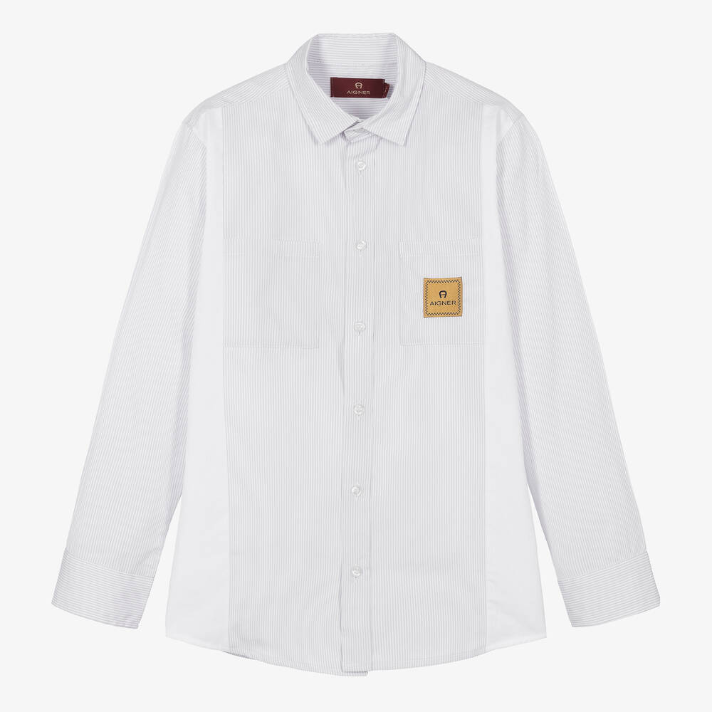 AIGNER-Teen Boys Grey Stripe Cotton Shirt | Childrensalon Outlet