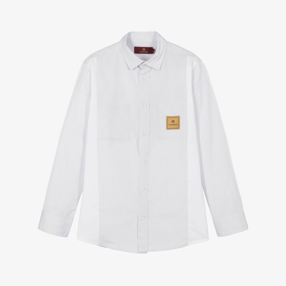 AIGNER-Teen Boys Grey Stripe Cotton Shirt | Childrensalon Outlet
