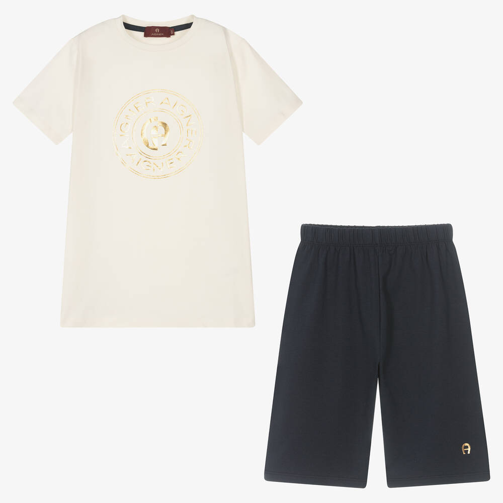 AIGNER - Teen Boys Ivory & Blue Pyjamas | Childrensalon