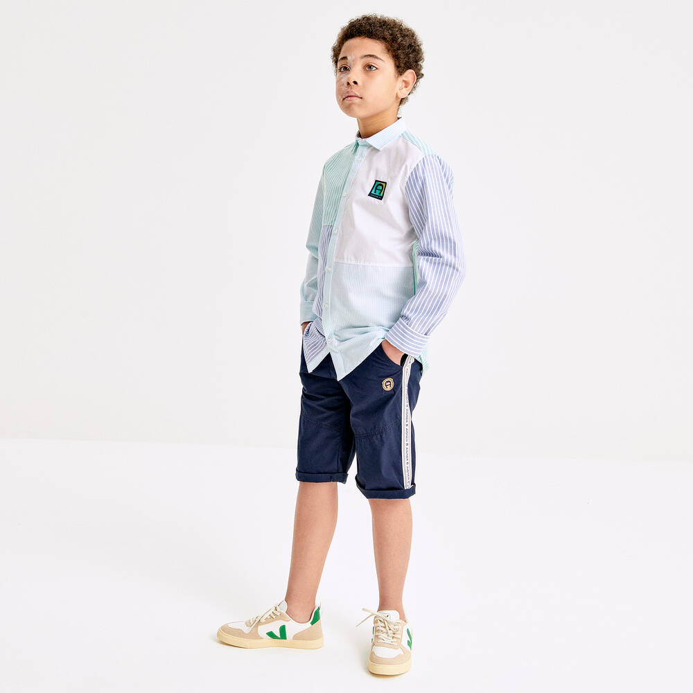 AIGNER-Teen Boys Navy Blue Cotton Logo Shorts | Childrensalon Outlet