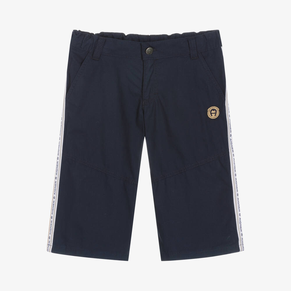 AIGNER - Teen Boys Navy Blue Cotton Logo Shorts | Childrensalon