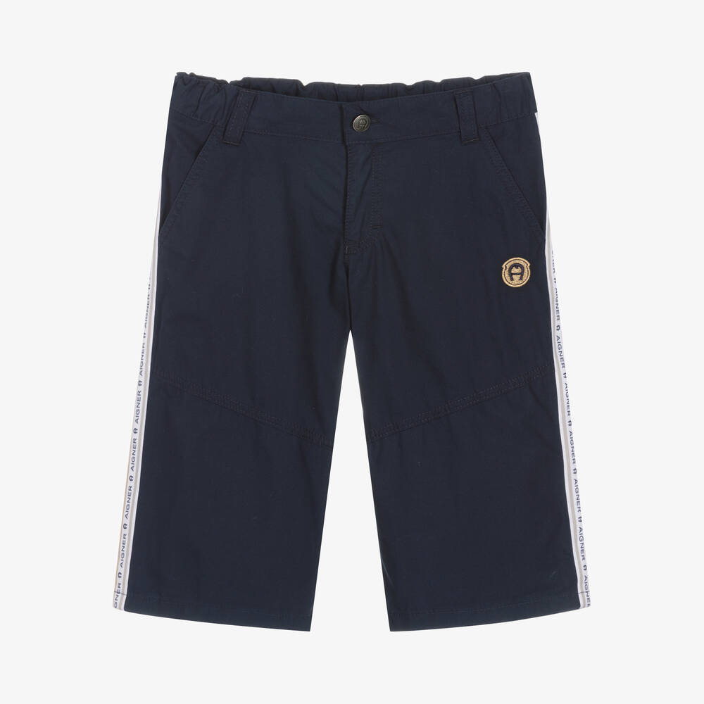 AIGNER-Teen Boys Navy Blue Cotton Logo Shorts | Childrensalon Outlet