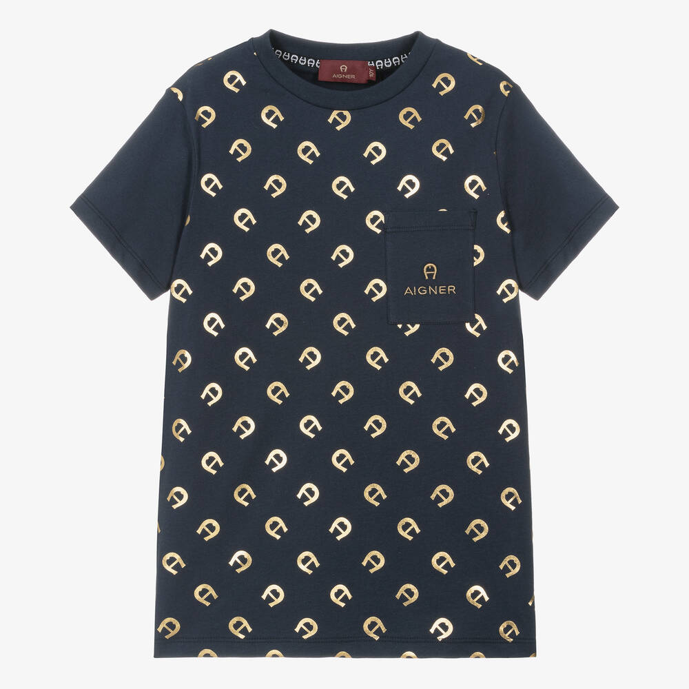 AIGNER-Teen Boys Navy Blue Cotton T-Shirt | Childrensalon Outlet