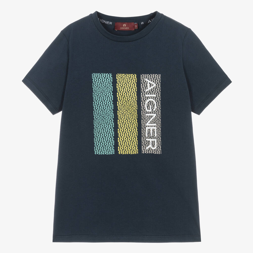 AIGNER-Синяя хлопковая футболка для мальчиков-подростков | Childrensalon Outlet